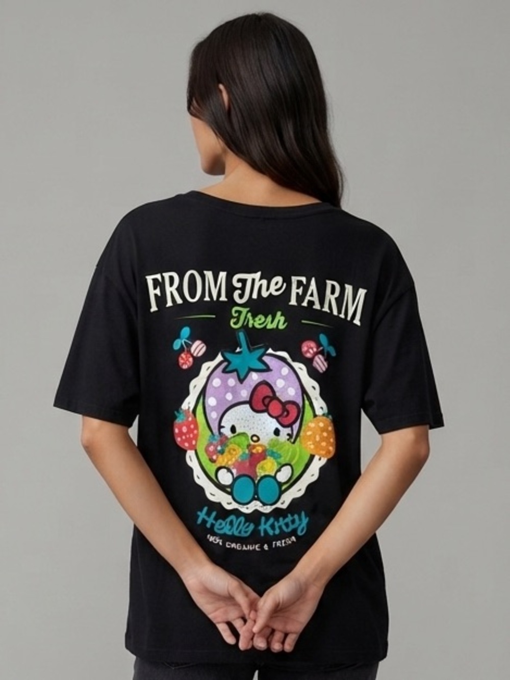 HELLO KITTY Farm Fresh Graphic Tee XXL 23.5” p2p Black - Picture 6 of 9